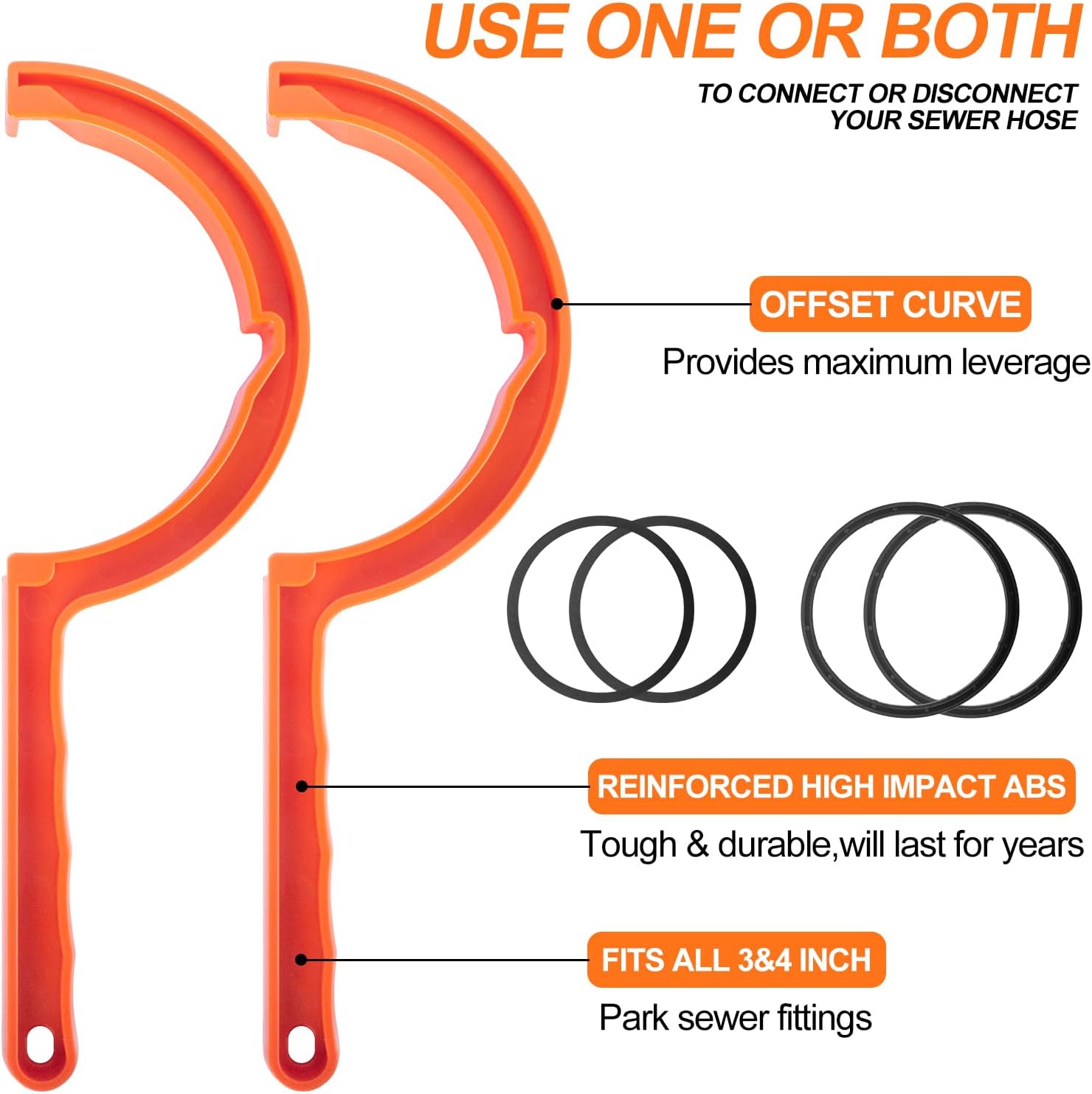 39758 RV Sewer Fitting Wrenches, Hose Bayonet, Lug Hose Wrenches with Gaskets(2 Large Gaskets and 2 Small Gaskets) for Rhinoflex RV Sewer Lines