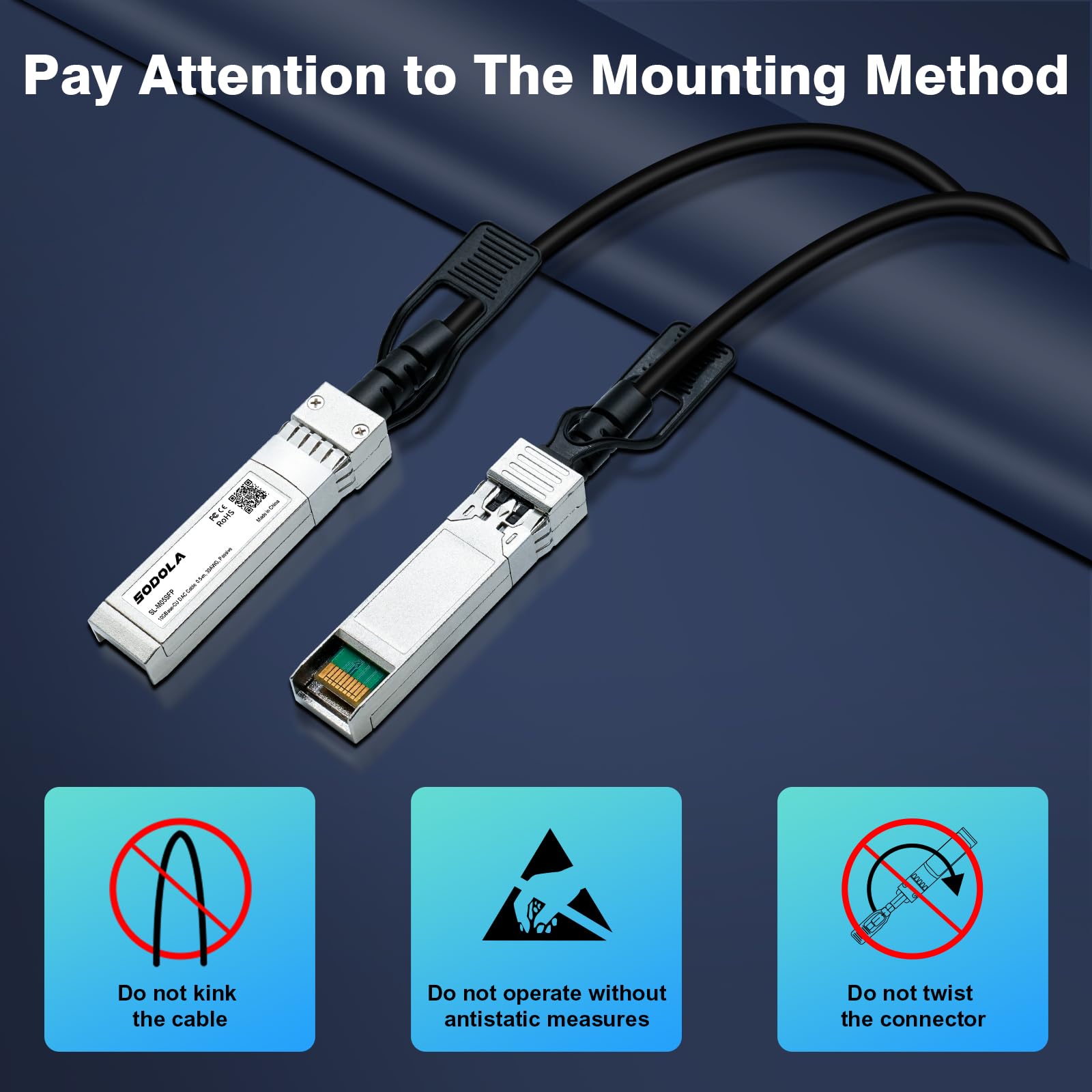 Sodola Cavo Twinax SFP+ DAC 0,5 m (1,6 piedi), 10 G SFP+ to SFP+ Direct Attach Copper(DAC) per Cisco SFP-H10GB-CU0.25M, Ubiquiti UniFi, TP-Link, Netgear, D-Link, Zyxel, Microtik and More