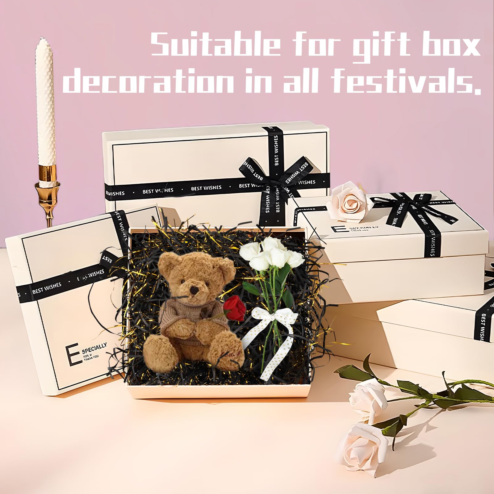 LHLZNB Carta Velina Triturata 150g Per Scatole Regalo | Mix Rosa, Oro, Bianco | Ecologica E Riciclabile | Riempitivo Per Confezioni Regalo - 4
