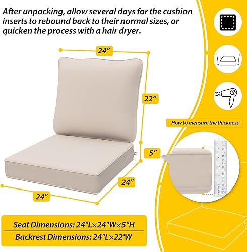 Miniatura 4 de AAAAAcessories Cojines de asiento profundos para muebles de patio, resistentes al agua, juego de 4 cojines de repuesto para sillas de patio, 24 x 24