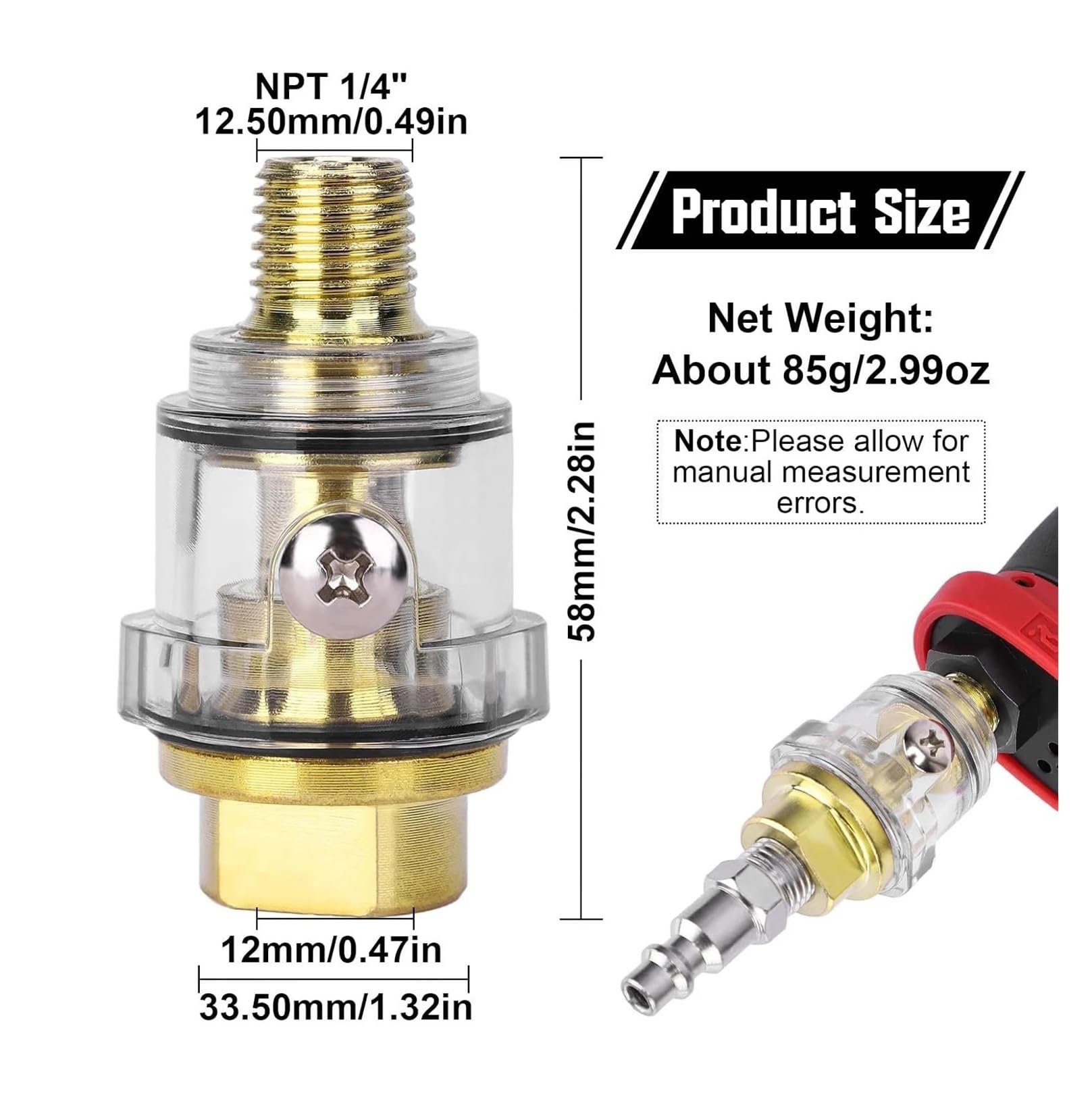 Automatischer Mini-Inline-Öler For die Reparatur von Pneumatikwerkzeugen und Luftkompressorrohren. 1/4"NPT Mini-Inline-Öler(4 pack)