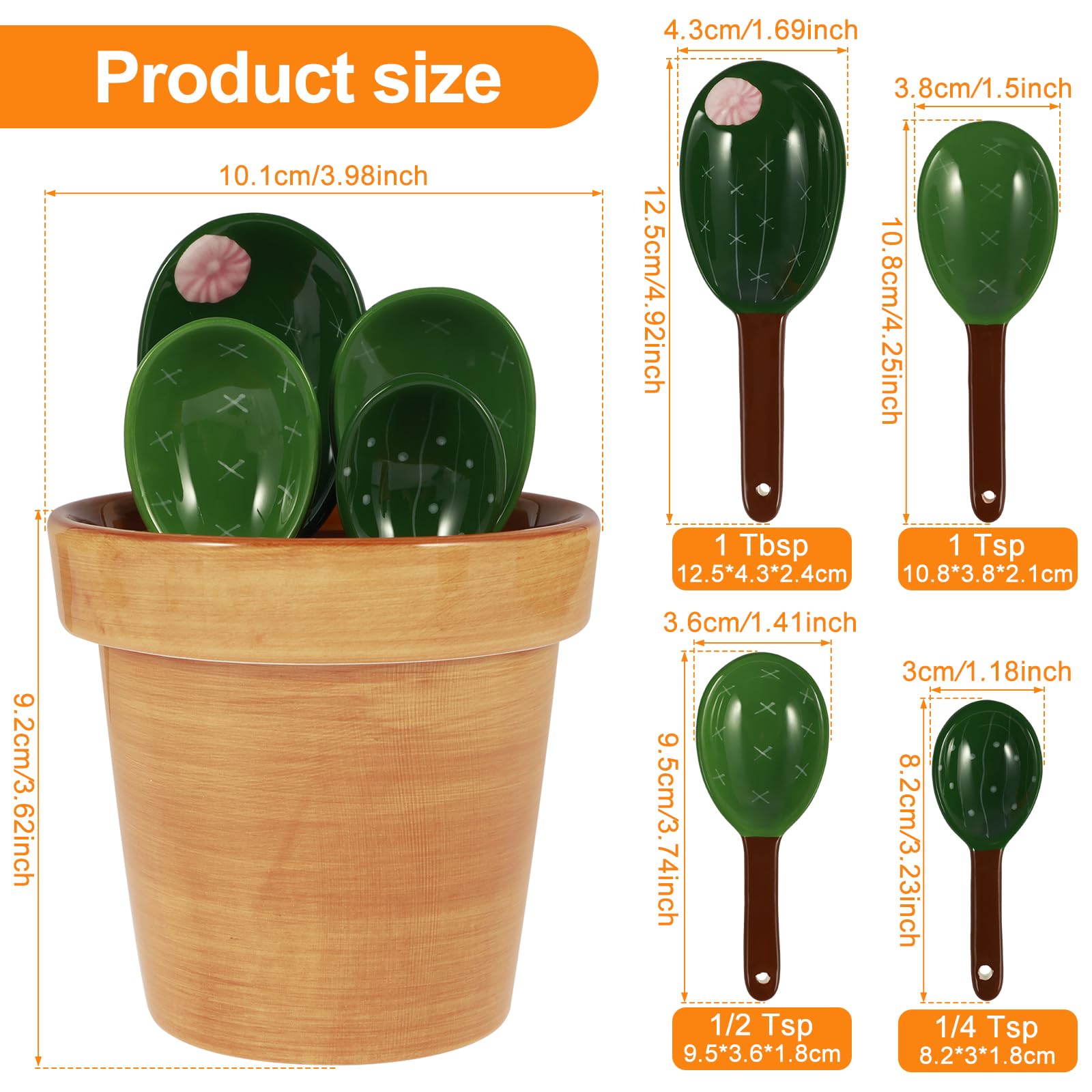 Set di 5 cucchiai dosatori in ceramica, set di misurini per cactus, in ceramica, con misurini e cucchiai, per cucina, a secco, a umido, per alimenti, sale e zucchero (B)