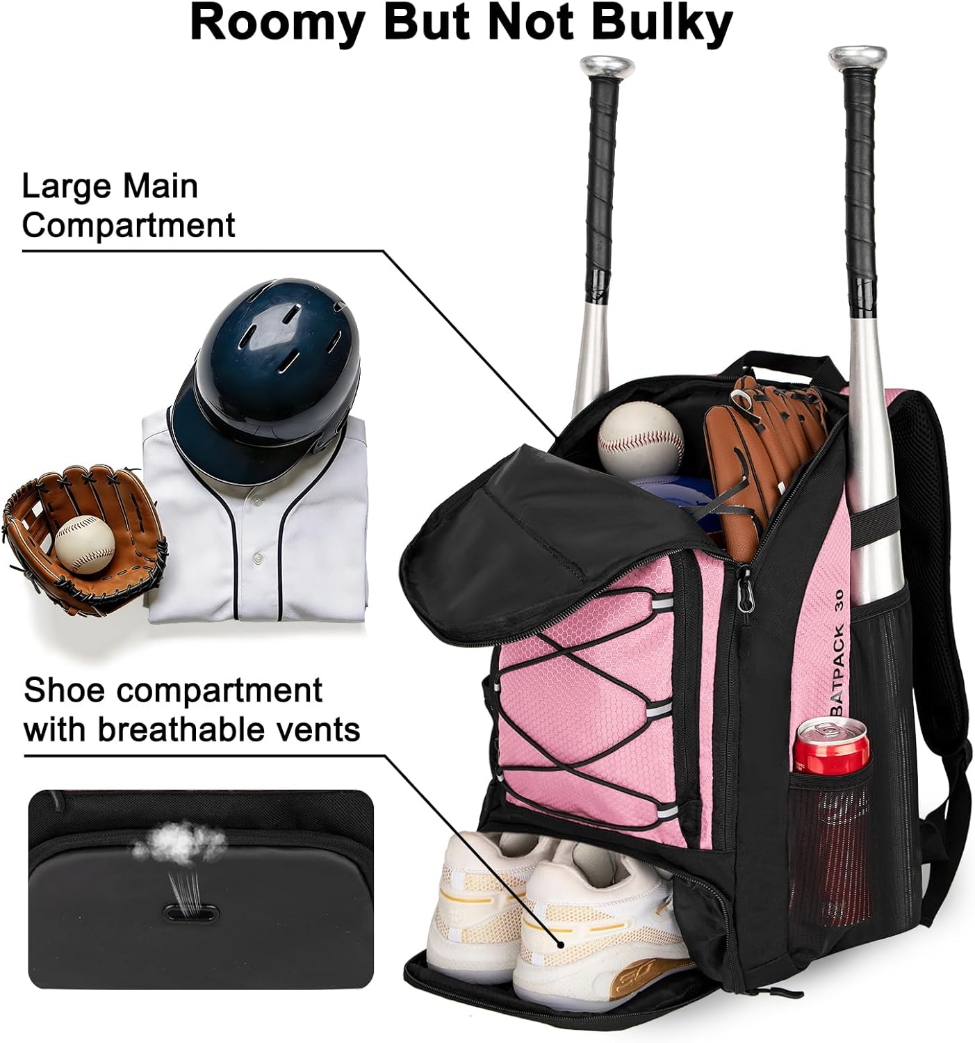 Goloni 40L Baseball Bag, Softball Bat Bag with Shoes Compartment,Fence Hook,Backpack for Baseball, T-Ball & Softball Equipment & Gear