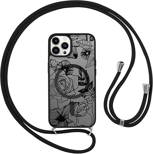 Yoedge Funda Magnética para iPhone 12 Pro MAX 6,7" con Cuerda, Aesthetic Flores 