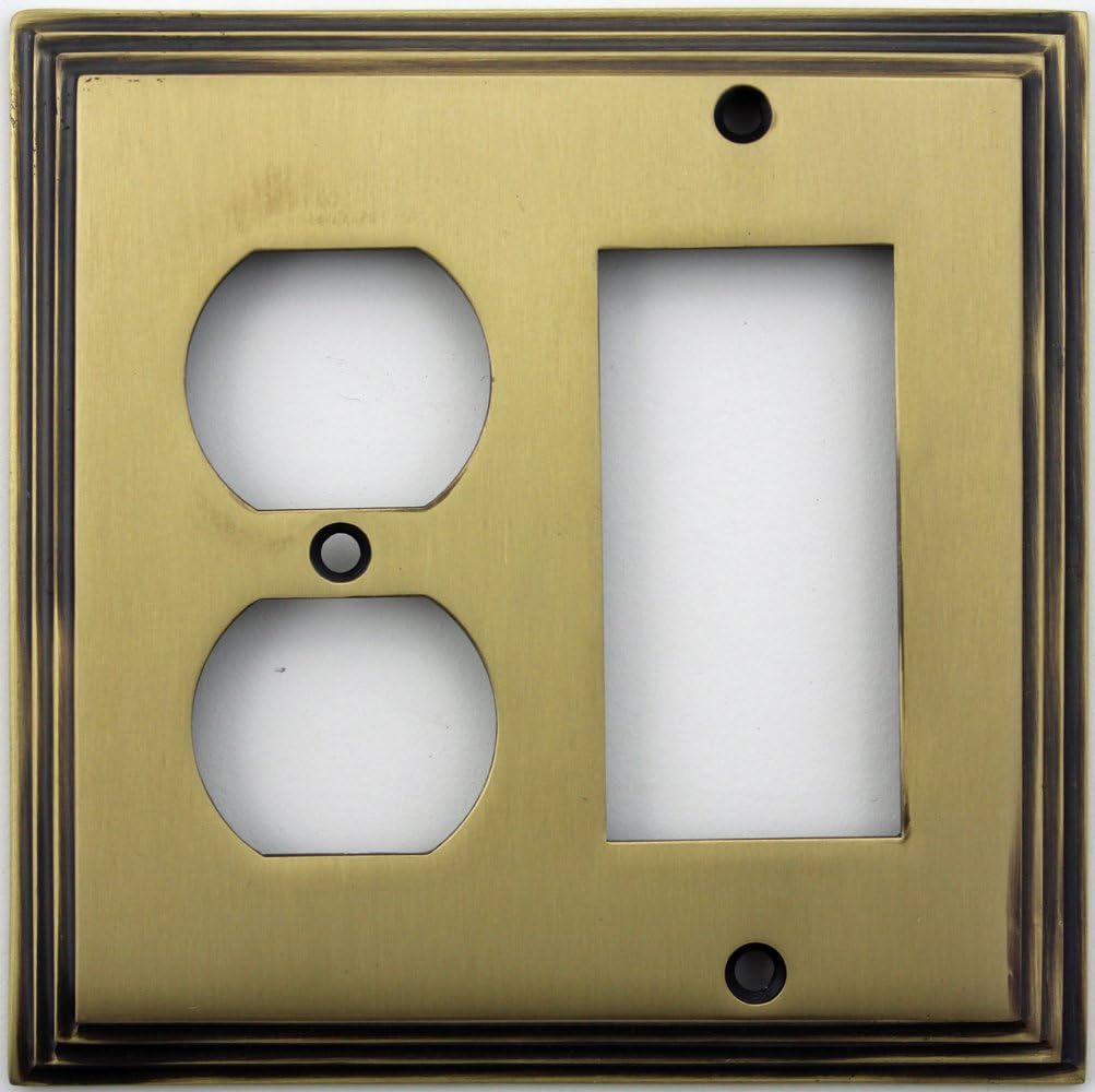 Classic Accents Deco Antique Brass 2 Gang Wall Plate - 1 Duplex Outlet Opening 1 GFI/Rocker Opening