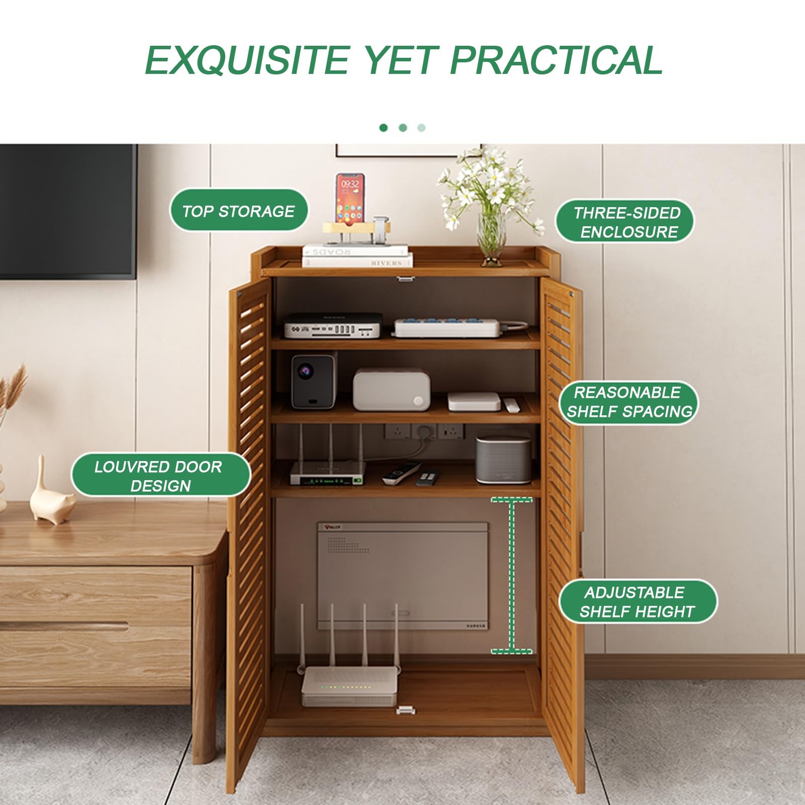 HARELA Boîte de Rangement pour routeur WiFi, Armoire pour routeur, Cache Box WiFi, Rangement Box Internet, pour Gestion des câbles pour Salon, Chambre(82 * 60cm/32.3 * 23.6in)