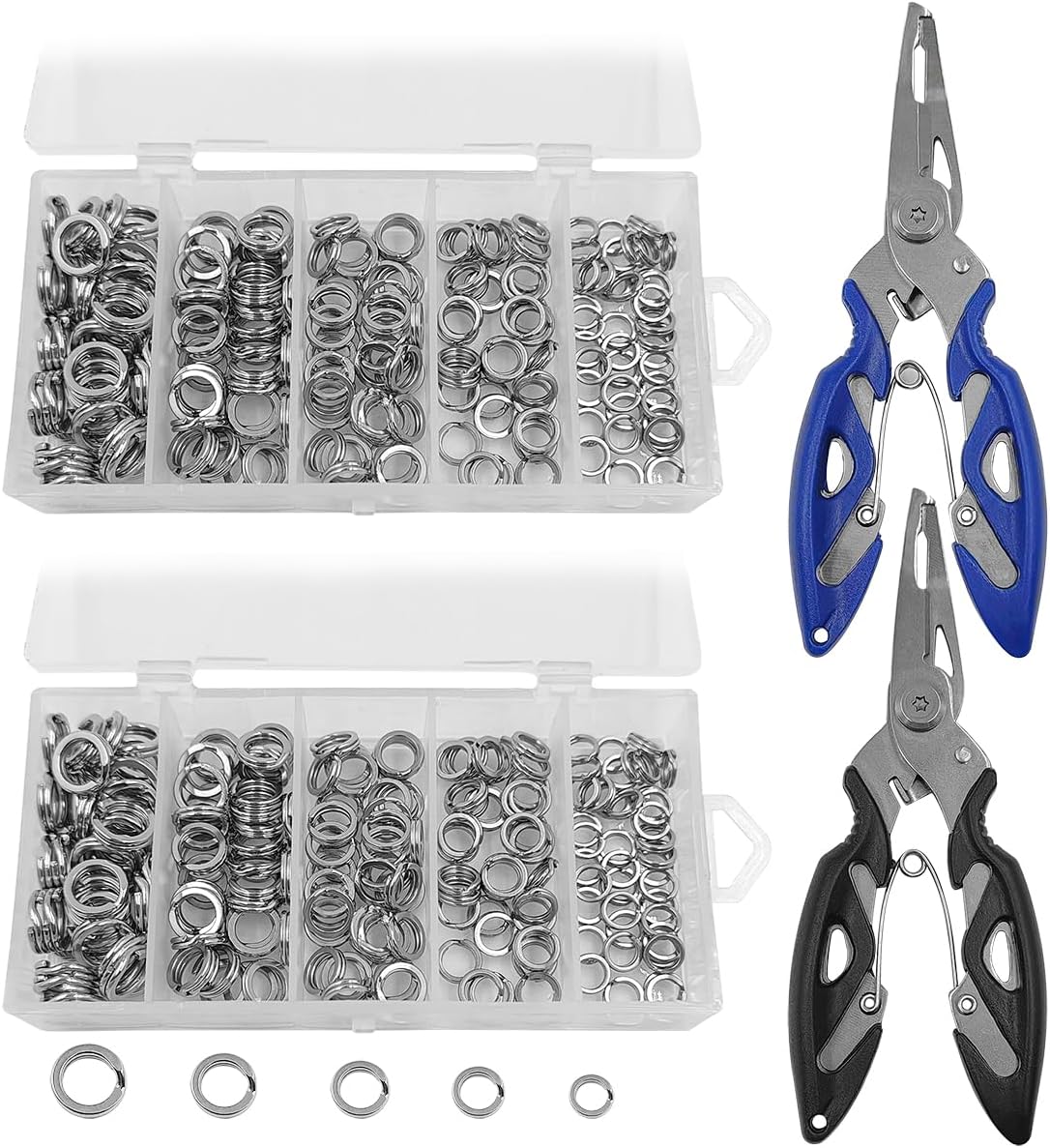 400 PCS High Strength Heavy Stainless Steel 30lb to 95lb Split Ring Lure Connector and 2 PCS Fishing Pliers, Heavy Duty Bait Rings, Tackle Connectors