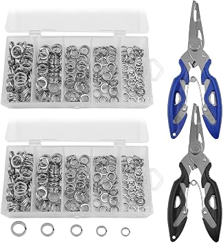 400 PCS High Strength Heavy Stainless Steel 30lb to 95lb Split Ring Lure Connector and 2 PCS Fishing Pliers, Heavy Duty Bait Rings, Tackle Connectors