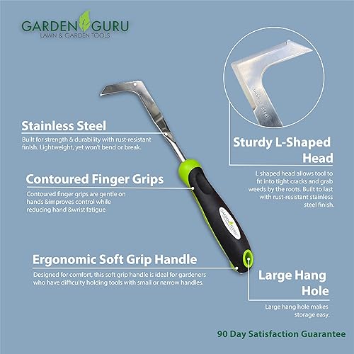 Vista 5 de Herramienta de desbroce de grietas de patio Garden Guru con mango ergonómico – Desmalezador de acero inoxidable para grietas de acera y entrada