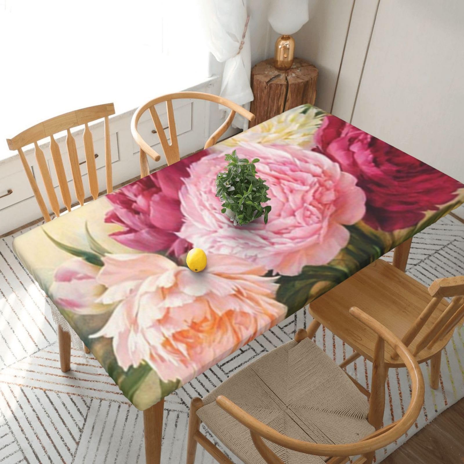BNVSADC peony flowers blossom Printed 5FT Tablecloth Polyester Kitchen Water Resistant Table Cloth Dining Table Decoration Table Covers, 152x76 CM