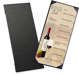 Restaurant Menu Covers Holders 4.25" x 11" Synthetic Leather Single Panel One View with Angled Corners Black for Wine List, Drinks, Bar, Cocktails (1 Pack, Single Panel, 1 View, 4.25 x 11 inch)