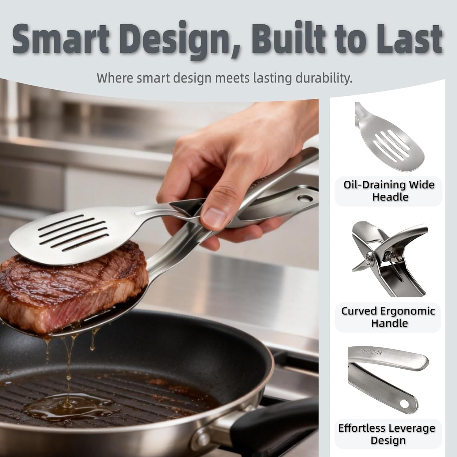 Stainless Steel Kitchen Scissor Heat-Resistant Tongs for Cooking