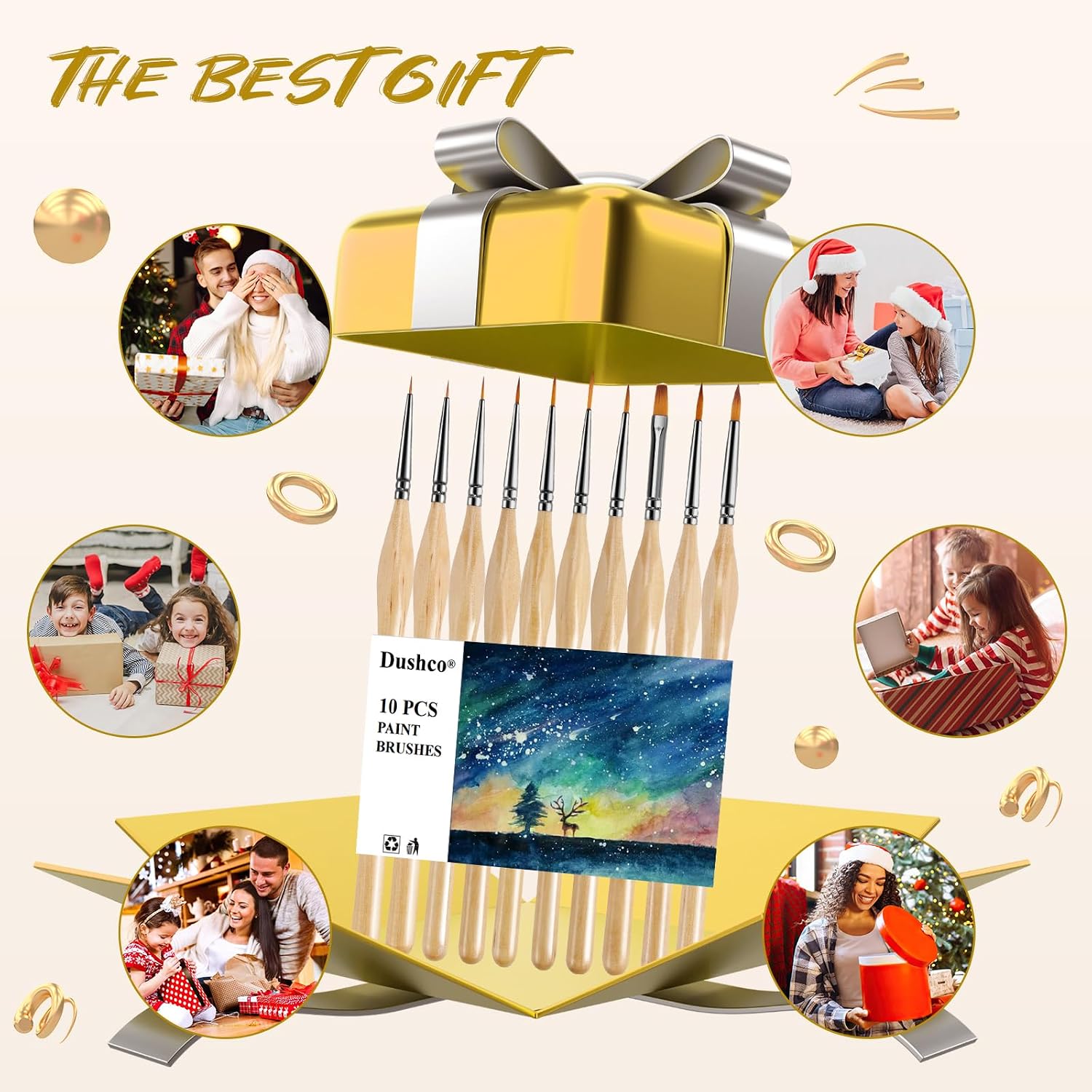10 pcs Miniature Detail Paint Brushes Set - Precision Round & Filbert Brushes for Miniature, Model Painting, Watercolor & Figurines - Fine Tip Artist Brush Kit with Ergonomic Handle (Wood)