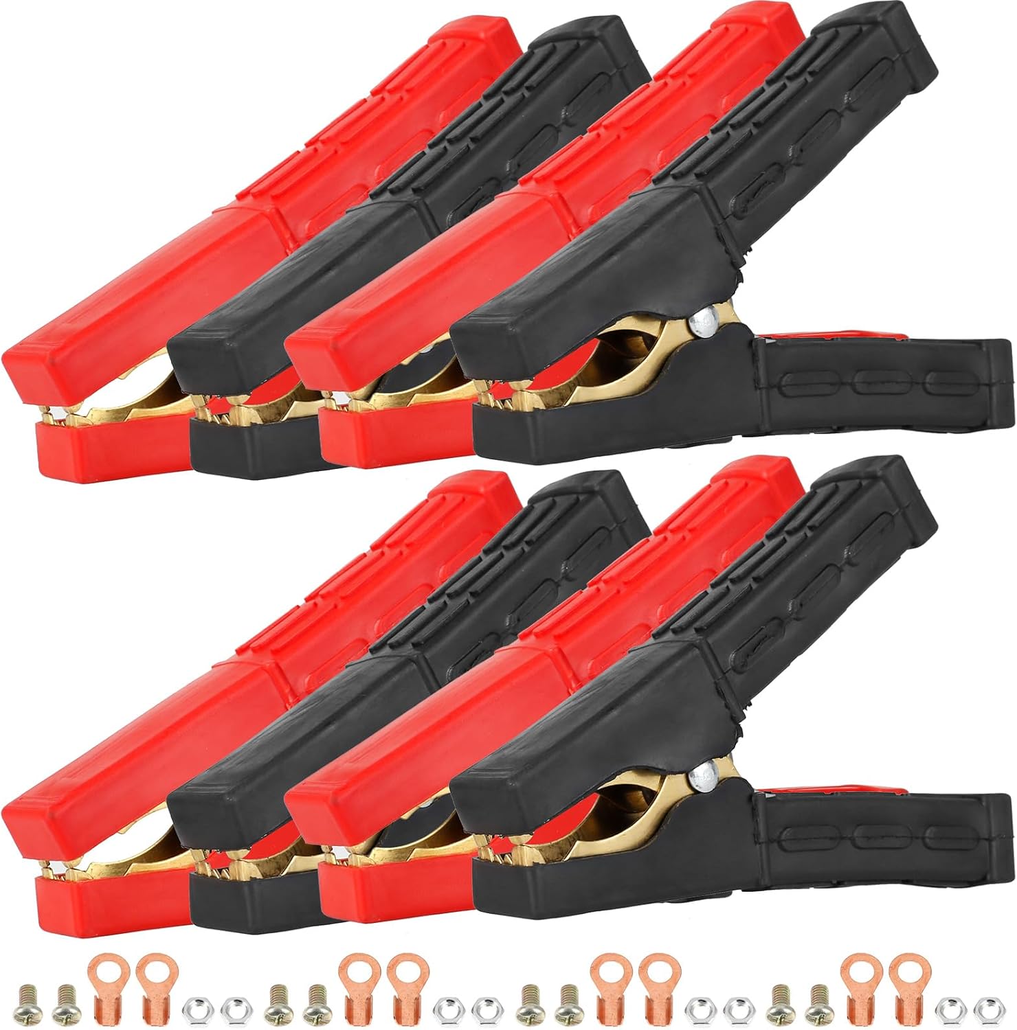 8Pcs Car Battery Clamps 12V-24V Copper Alligator Clips Electrical Jumper Cable Clamp Insulated Full Protective Battery Terminal Clamps for Car Auto Truck Vehicle