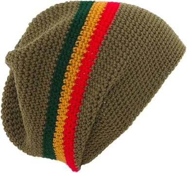 Crochet Baggy Beanie Hat: Khaki Green 