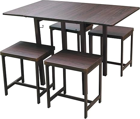 Amazon 伸縮 折りたたみ ダイニングセット 4人掛け ダイニングテーブル ダイニングチェア 4脚 5点セット 5人 鉄フレーム ブルックリン 鉄脚 アイアン カフェ テラス おしゃれ ウォールナット ダイニングセット オンライン通販