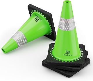 RoadHero (4 Pack) Traffic Safety Cones 18 Inch with Black Weighted Base, Plastic PVC Cone, Green Cones with Reflective Collar, Cones for Parking Lot, Construction Events, Road Safety