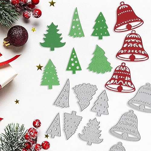 Miniatura 4 de Troqueles de metal para árbol de Navidad para hacer tarjetas, troqueles de corte de campanas de Navidad, troqueles de pino para decoración de