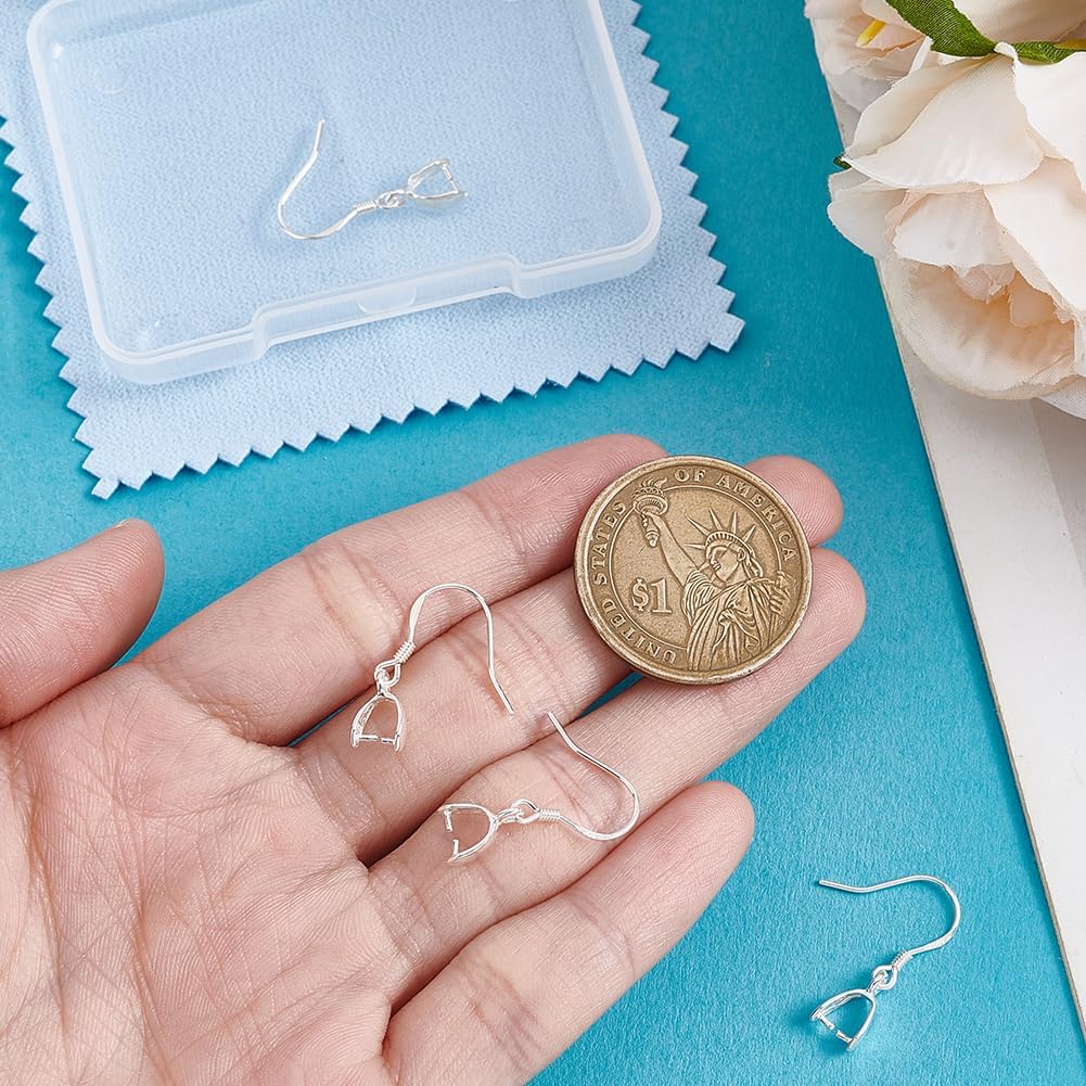 Beebeecraft 1 Box 3 Pairs 925 Sterling Silver Earring Hook 22mm Pendant Clasp Earring Hooks Ear Wires Finings with Pinch Bails for DIY Jewelry Making Findings