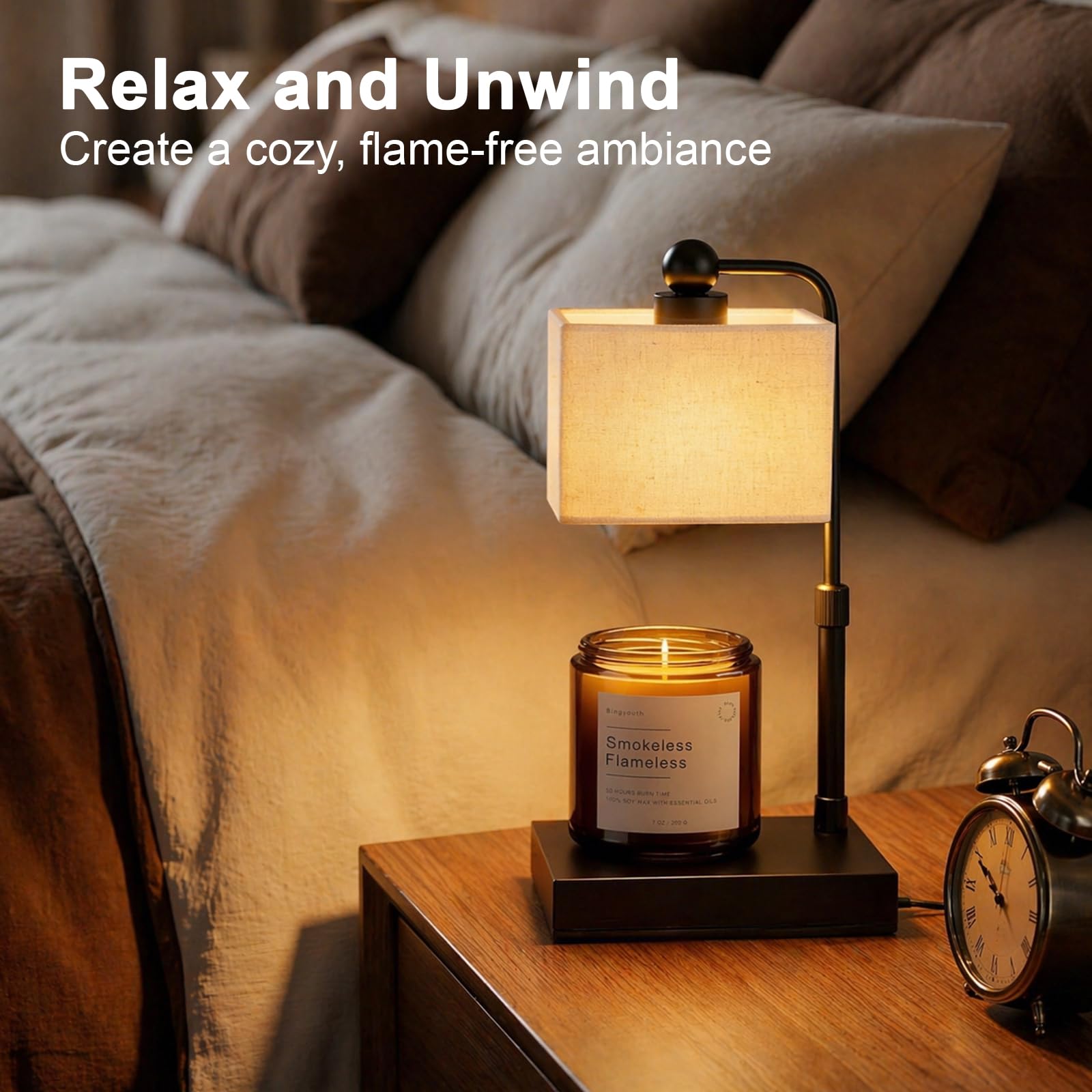 Lampada scalda candela con timer, dimmerabile, altezza regolabile, paralume moderno in lino, per candele fino a 15,2 cm, 2 lampadine incluse