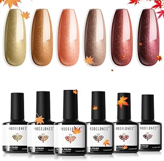 Fall Gel Nail Polish Set, 6 Colors Glitter Brown Orange Red Yellow Nail Drawing Swirl Shell Thread Effect Gel Polish Kit Soak Off Led Nail Gel Polish DIY Mani Gift