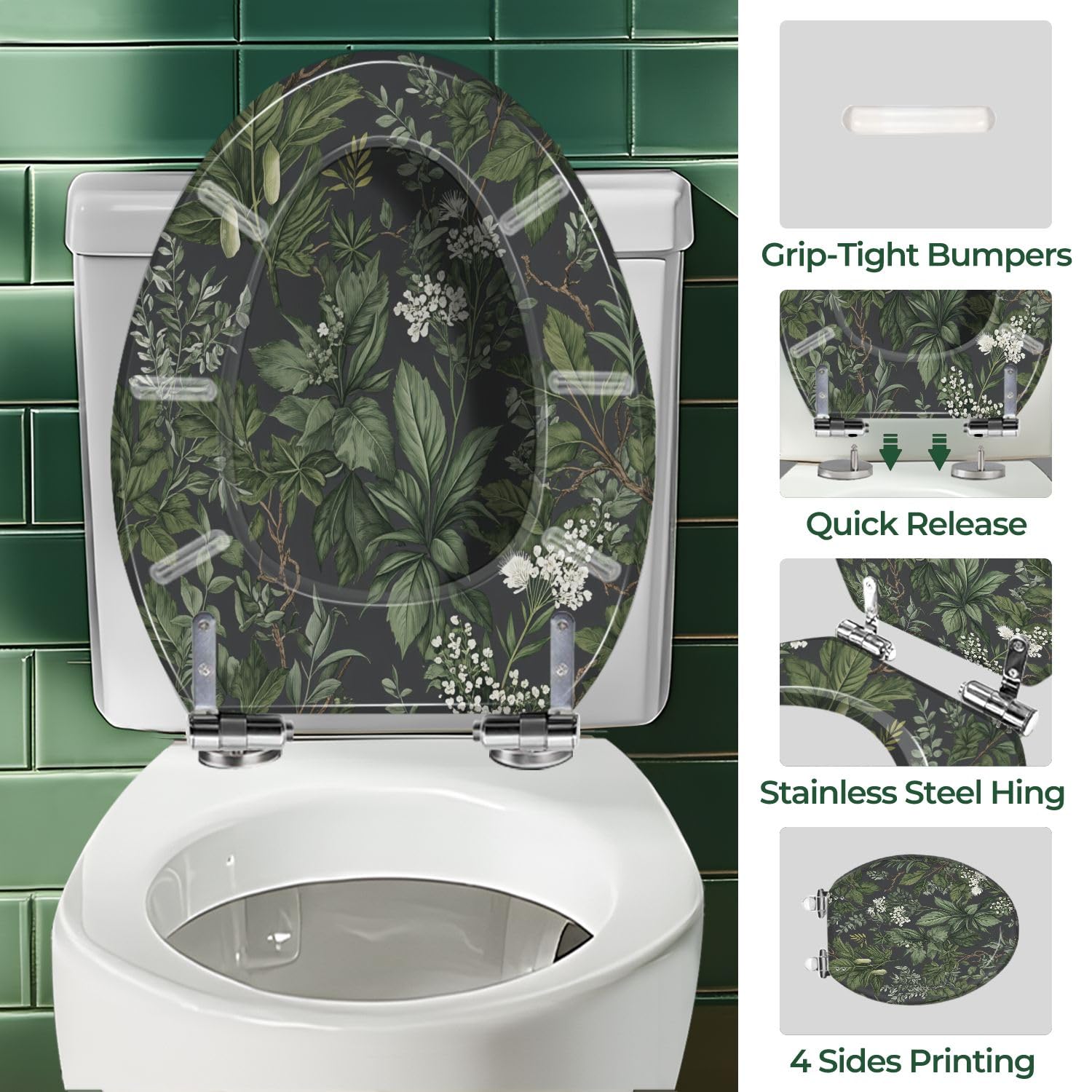 Asiento de inodoro alargado decorativo de resina para baño.
