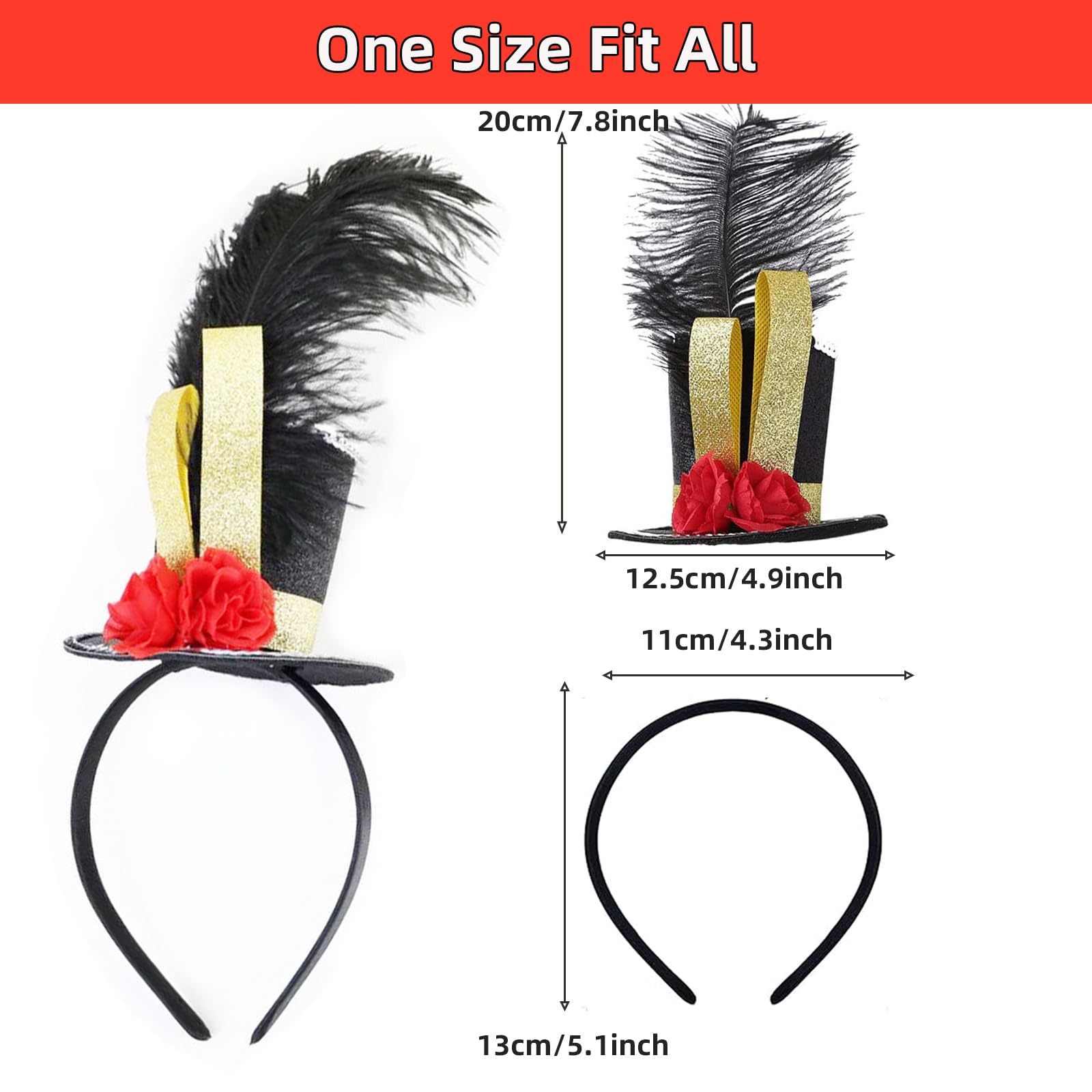 Myqiqi Black Mini Top Hat Headband Fascinator Ostrich Feather Top Hat for Ringmaster Circus Costume for Men Women Festival Halloween Christmas Headwear Carnival - Image 3