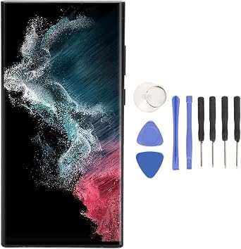 S22 Ultra, OLED LCD Display Touch Screen Digitizer Assembly with S22ultra SM S908B LCD Screen Replacement Frame, 6.7" Matte Black