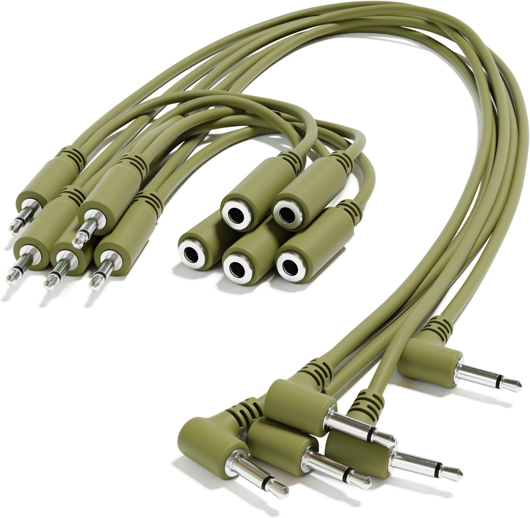 ExcelValley5-Pack - Right Angle Hopscotch Mono Splitter Y Patch Cables TS 3.5mm 1/8" Eurorack Synth [Army Green | 60 cm - 23.62"]