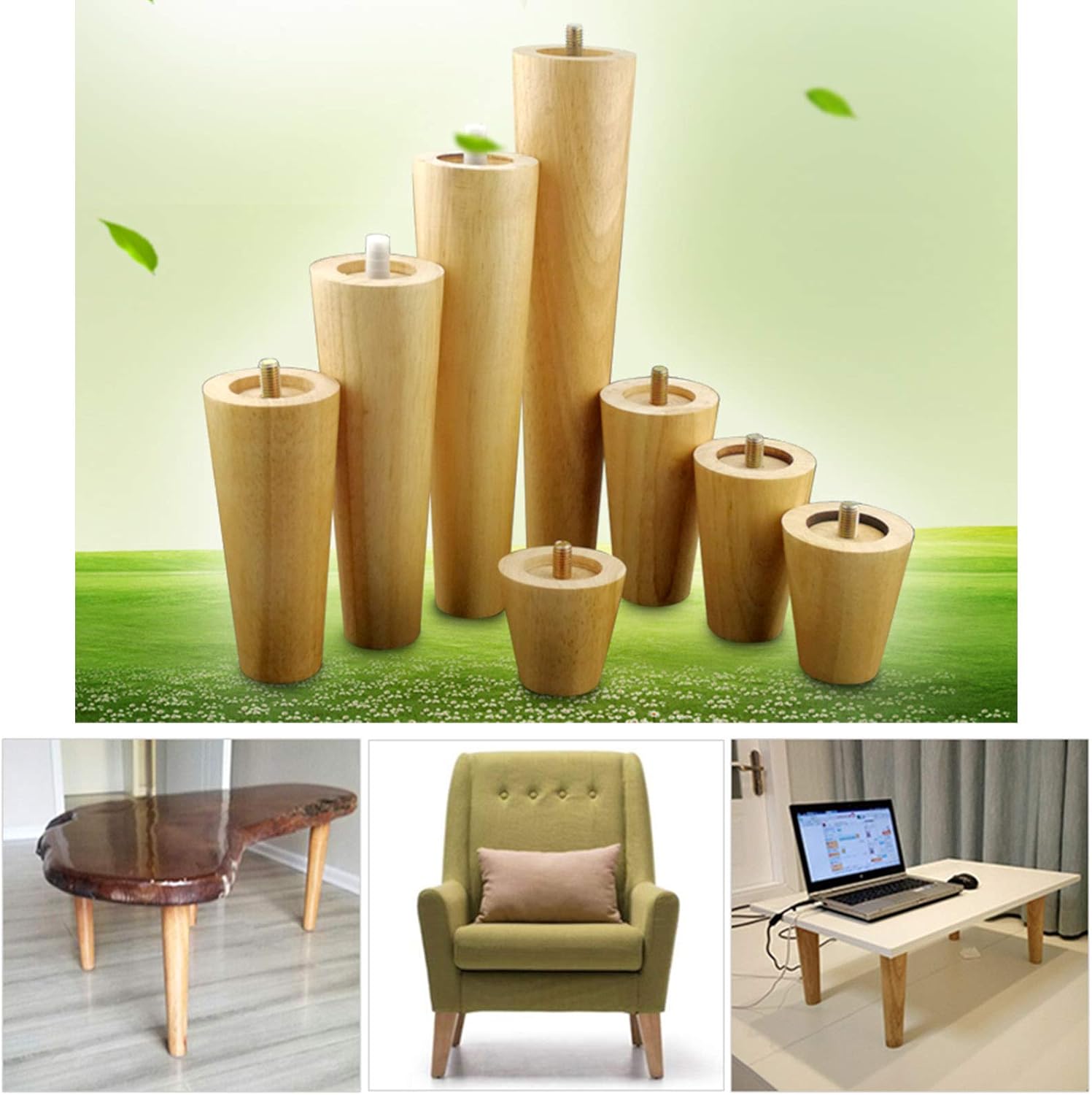 Furniture Legs,Table Legs,Sofa Legs,Natural Texture,Durable/Healthy,Non-Slip/Safe,DIY Replacement Legs,M6/M8 Bolts,20cm
