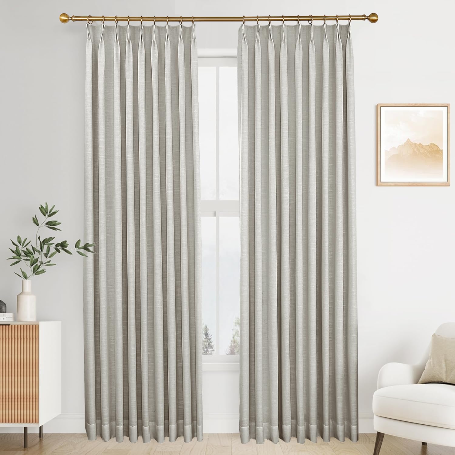 Cortinas opacas de lino gris claro de 84 pulgadas de largo, 100 % bloqueo de luz, tela texturizada para dormitorio y sala de estar, 72 pulgadas de ancho x 84 pulgadas de largo, 2 paneles, diseño