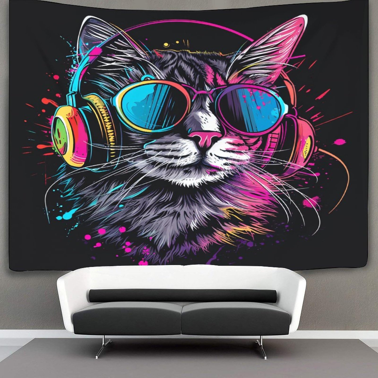 kaiyun 150cmx200cm Tapestry DJ Cat Tapestries Animal 3D Printing Wall Hanging Home Decorations