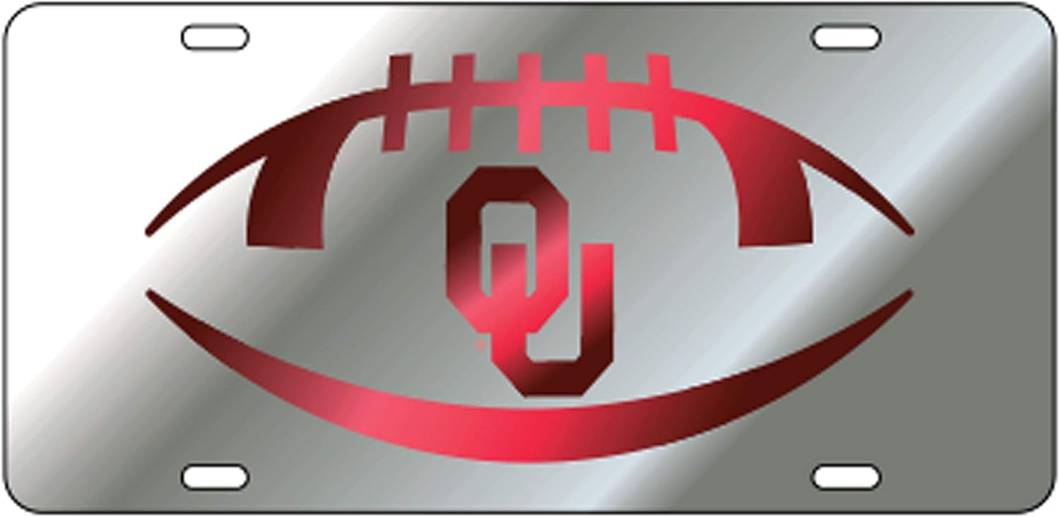 Oklahoma Sooners Laser Cut Inlaid Mirrored Silver OU Football Plate