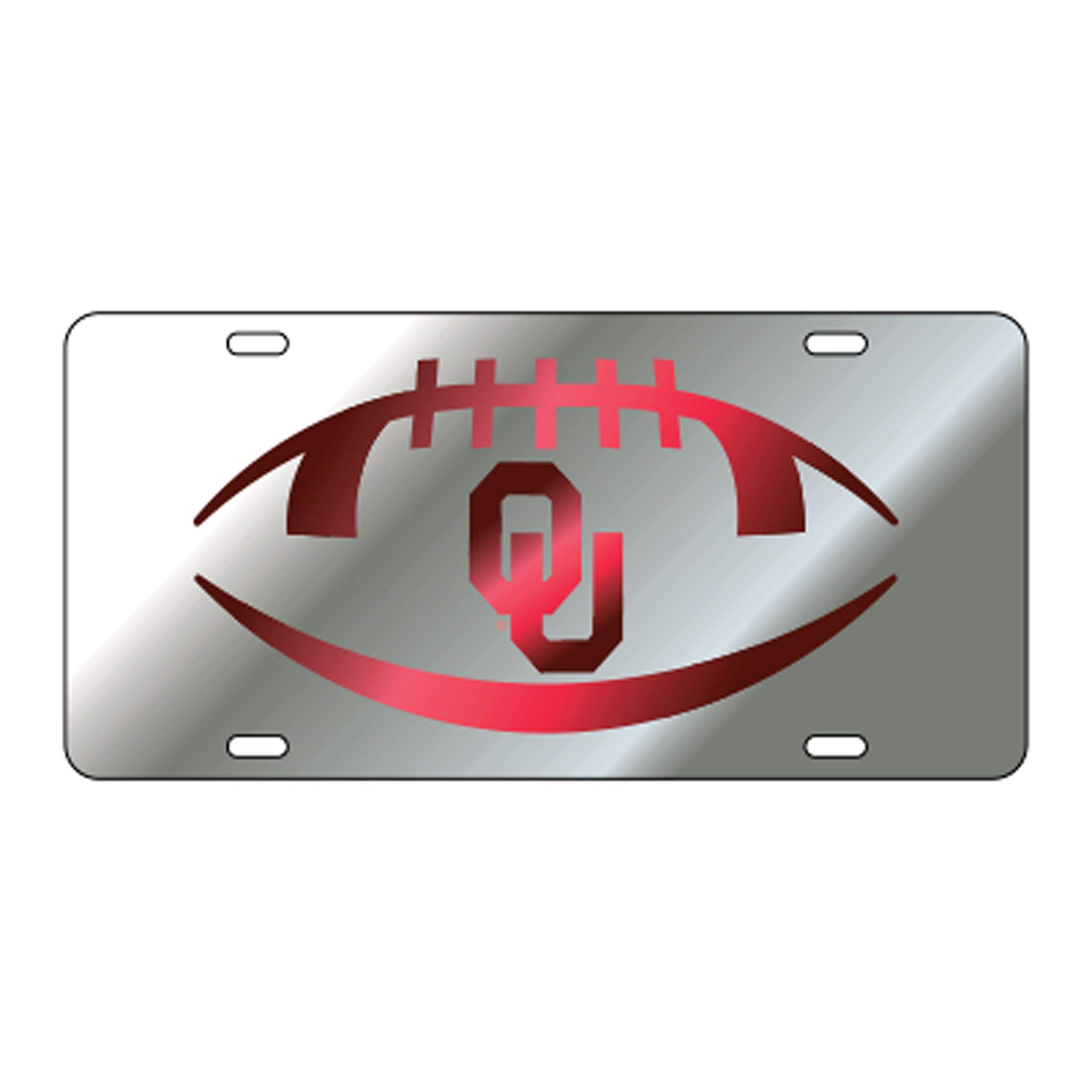 Oklahoma Sooners Laser Cut Inlaid Mirrored Silver OU Football Plate