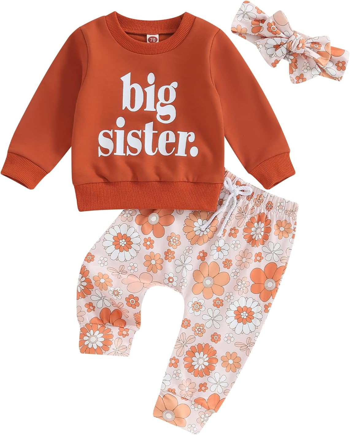 MoccyBabeLee Baby Sister Matching Outfits Long Sleeve Sweatshirt + Floral Pants + Headband Set Toddler Clothes