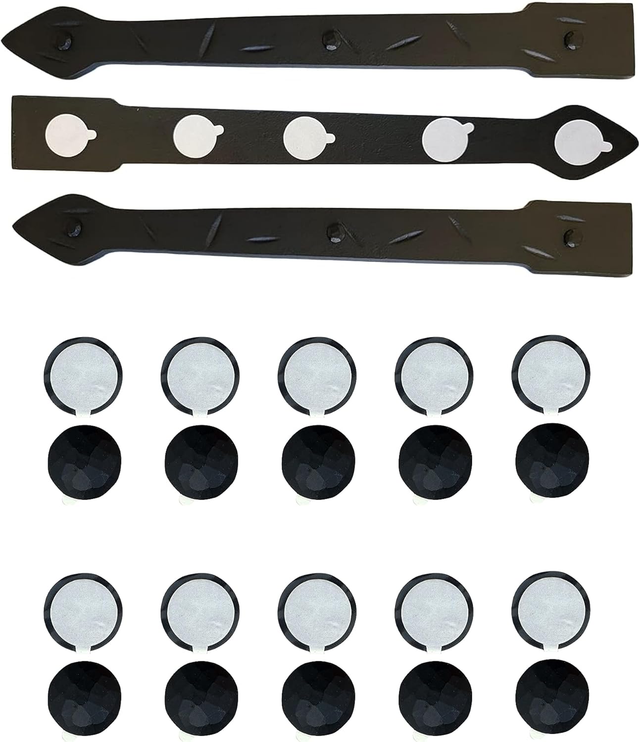The Rustic Express - Dome Top Round, Self-Adhesive Clavo & Strap Kit - Decorative Clavos for Fiberglass, Wood, Metal Doors & Garage Doors - 3 Straps (18"), 20 Clavos (1-1/2") - Black
