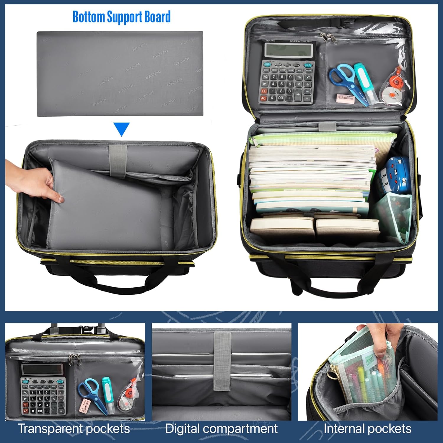 RUCYEN Rolling Teacher Tote Bag for Women Men,Large Laptop Bag With Detachable Wheels Trolley,15.6 Inch Laptop Wheeled Teacher Bag for Work Office Nursing(With a Tote Bag)