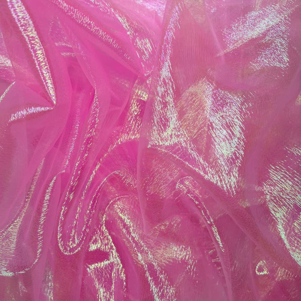 Shimmer Organza Fabric Pearlescent Iridescent Bridal Wedding Veil 130cm Wide Sold Per Metre (Pink)