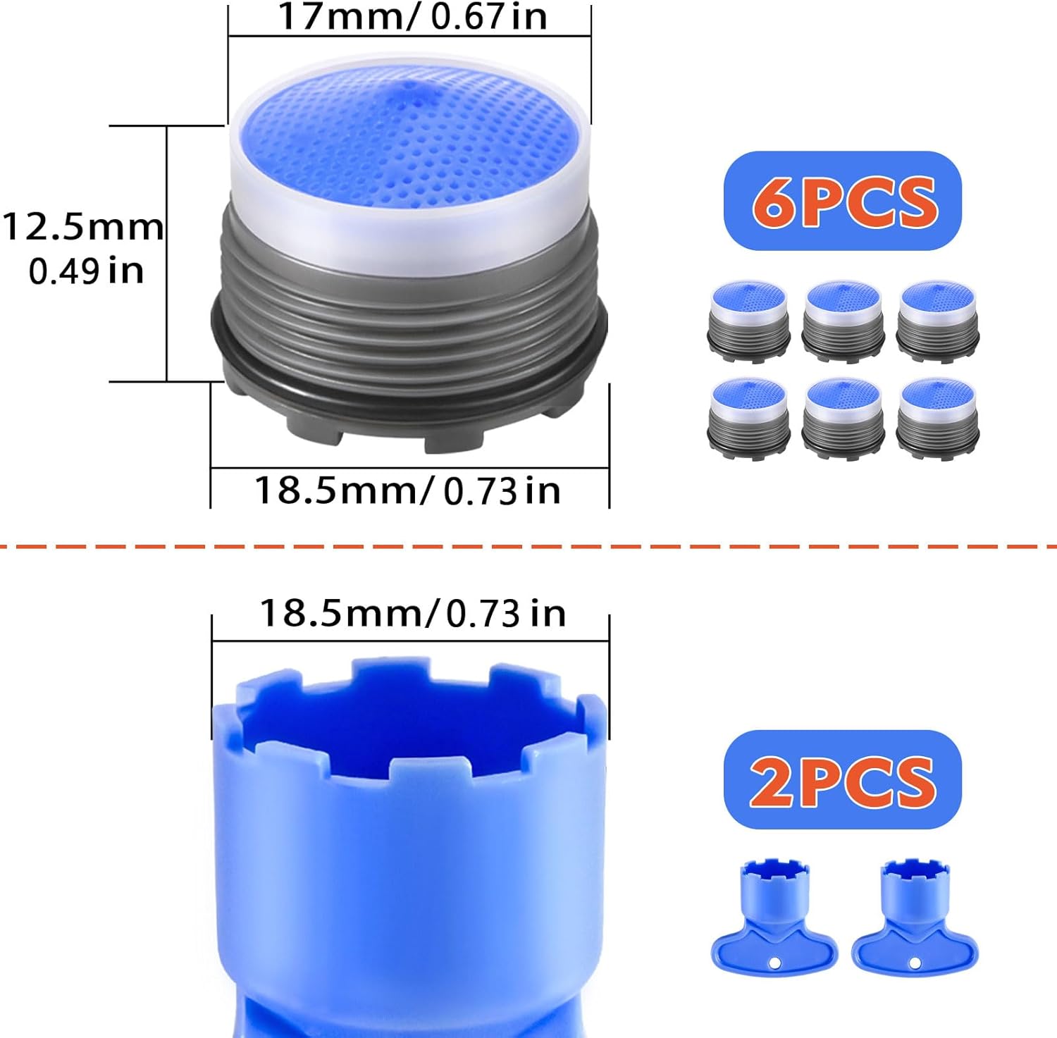 Faucet Aerator M18.5, WeeVeni 6PCS Aerator Replacement for Sink Faucet Flow Restrictor, Kitchen Bathroom Sink Aerators with Key Removal Wrench Tool