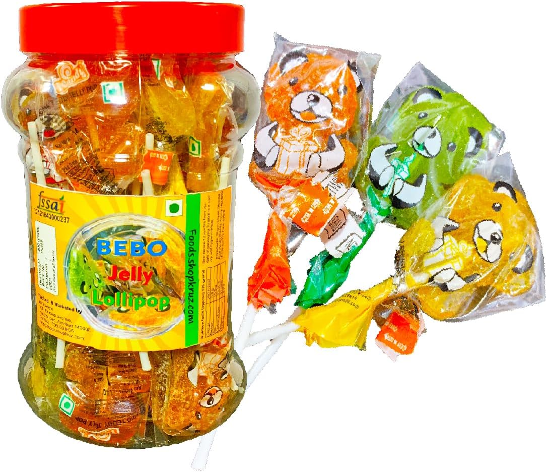 Bebo Jelly Lollipops Luxury Pack Of 25 | Surprise For Kids | Big Stick Lollipops, Mix Fruit, 400 Grams