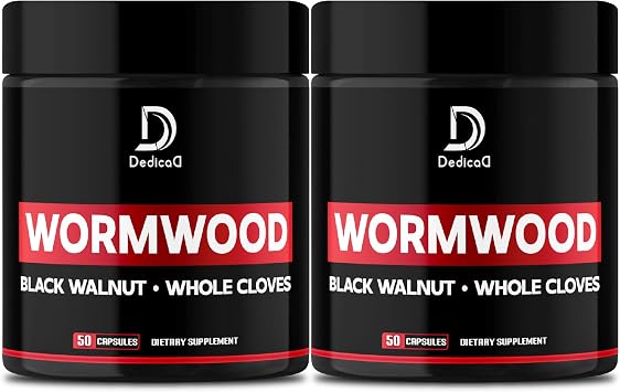 DEDICAD Wormwood Capsules - 12 Herbs Blended Black Walnut, Cloves, Ginger, Turmeric, Cinnamon, Apple, Quassia - 2 Packs 50 Capsules