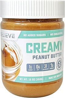 3Believe - Healthy Nut Creamy Peanut Butter - Low Carb, High Protein, Fat-Free, Double Roasted, Ideal for Spreading, Smoothies & Snacking - 12 oz