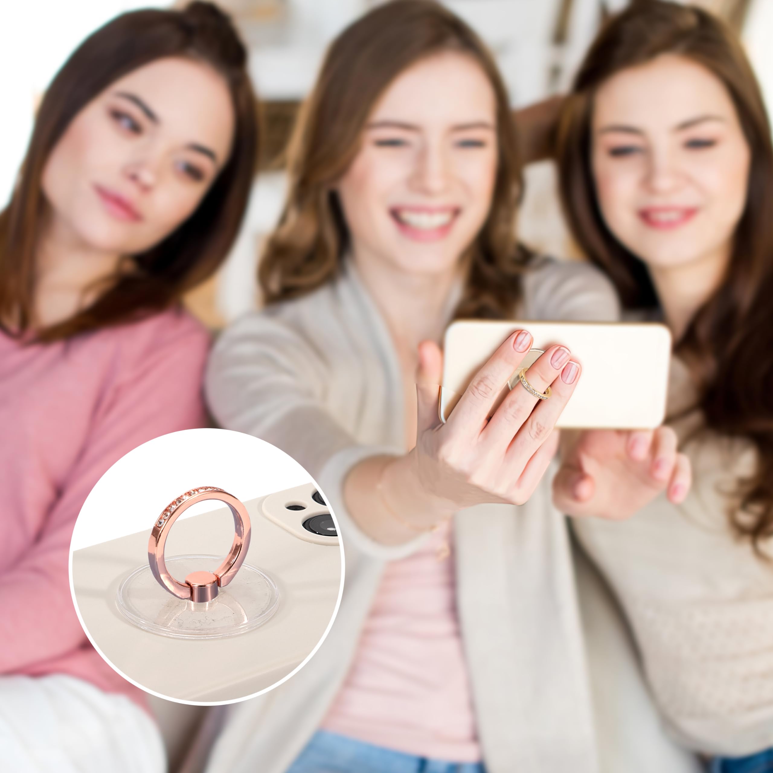 Porta Cellulare ad Anello con Strass Supporto per Anello per Cellulare Trasparente Rotazione a 360° per Telefoni Cellulari 4 Pezzi 4 Colori