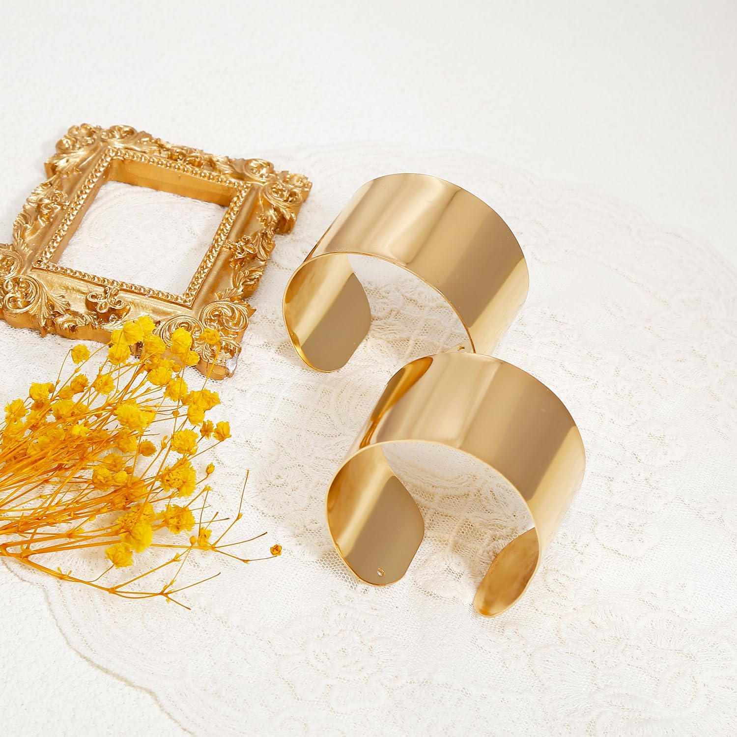 BROCC 2Pcs Gold Chunky Cuff Bracelets Set for Women Open Wide Bangle Bracelets Irregular Minimalist Statement Bangle Bracelets Punk Jewelry - Image 7