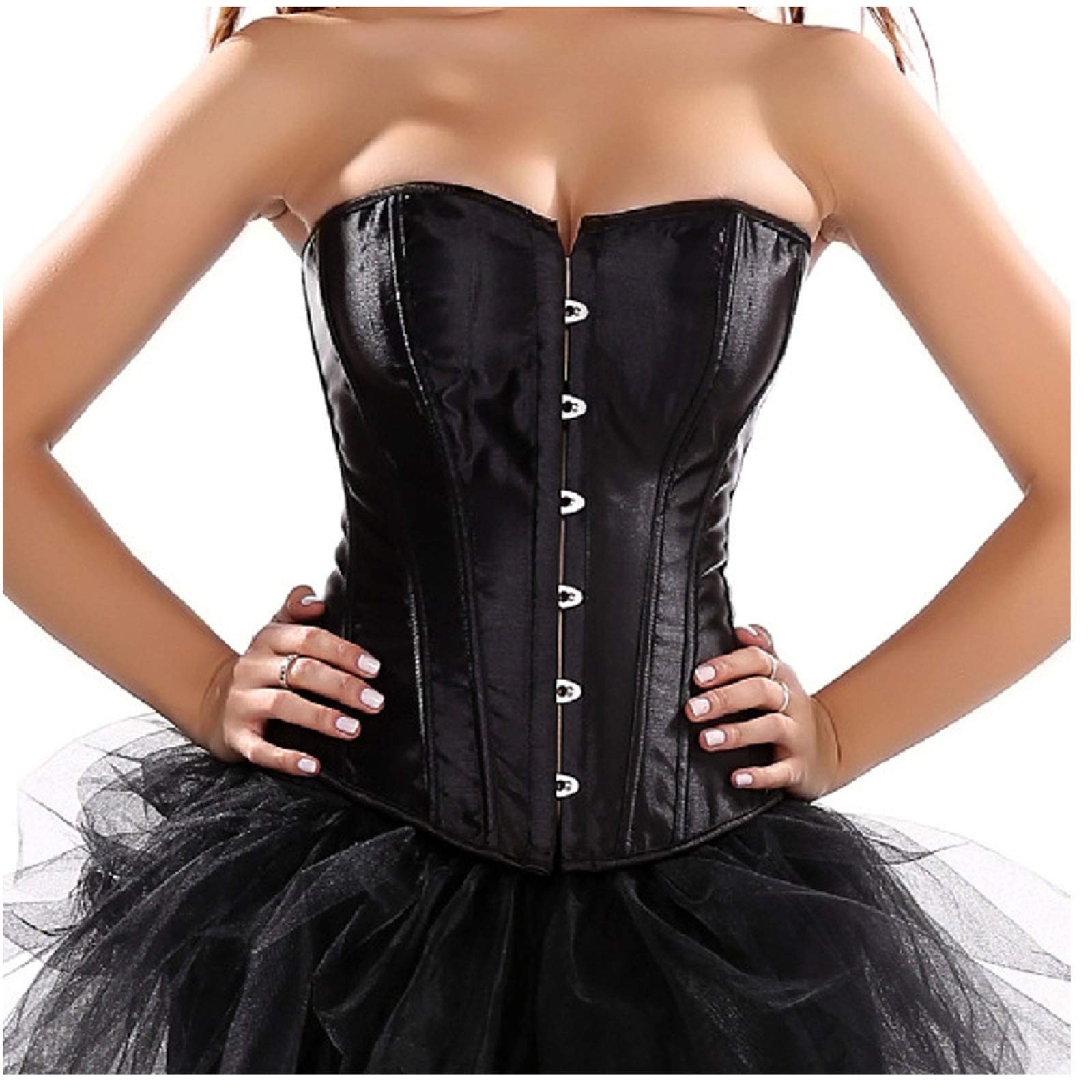 Damen Vollbrust Korsett Top - Brokat Bustier Mit Schnürung, Gothic Vintage Style