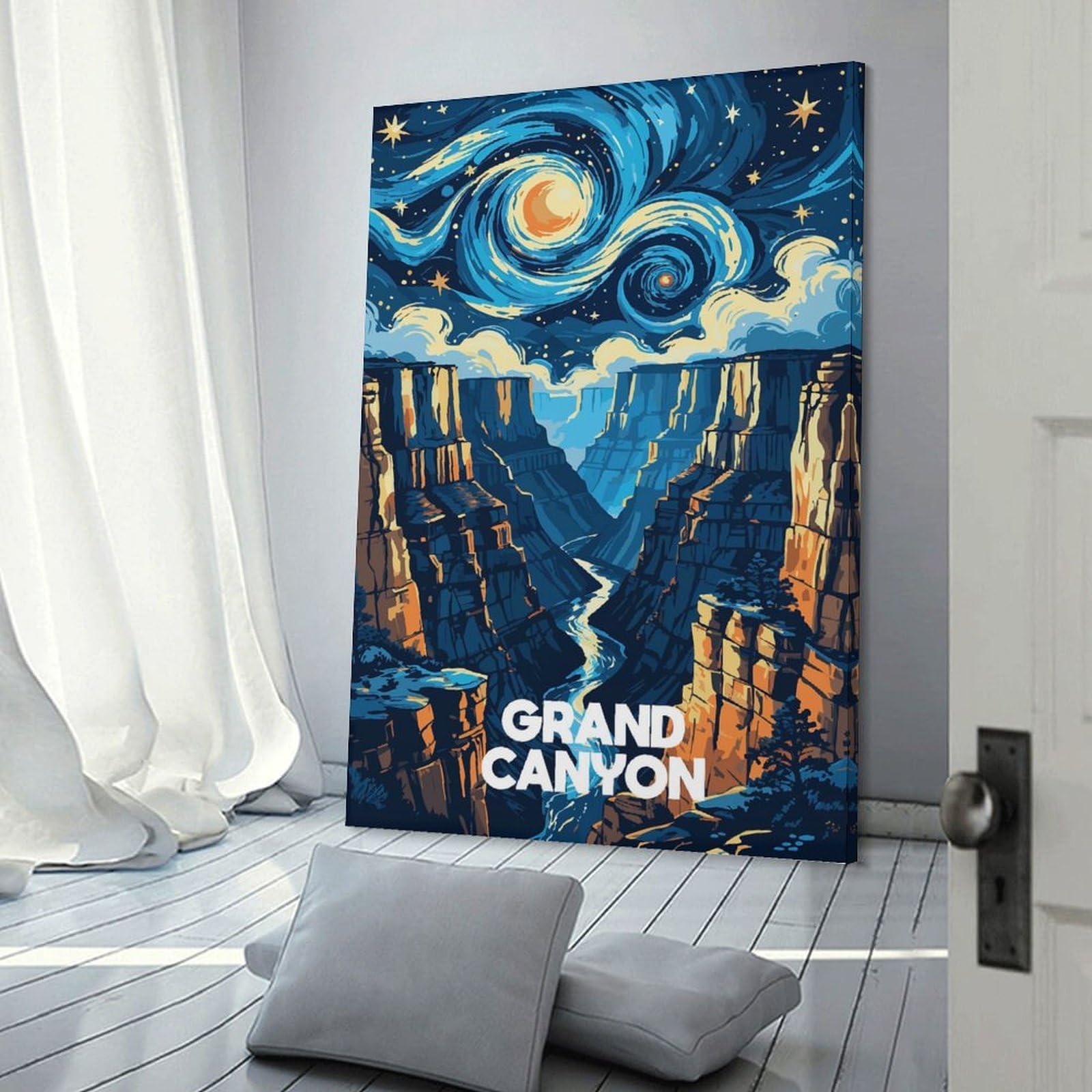 Junmoney Grand Canyon Night Sky Art Hanging Wall Art 24x36inch(60x90cm), for New Homes, Bedrooms Or Workspaces, Thoughtful Wall Decor for Art Lovers