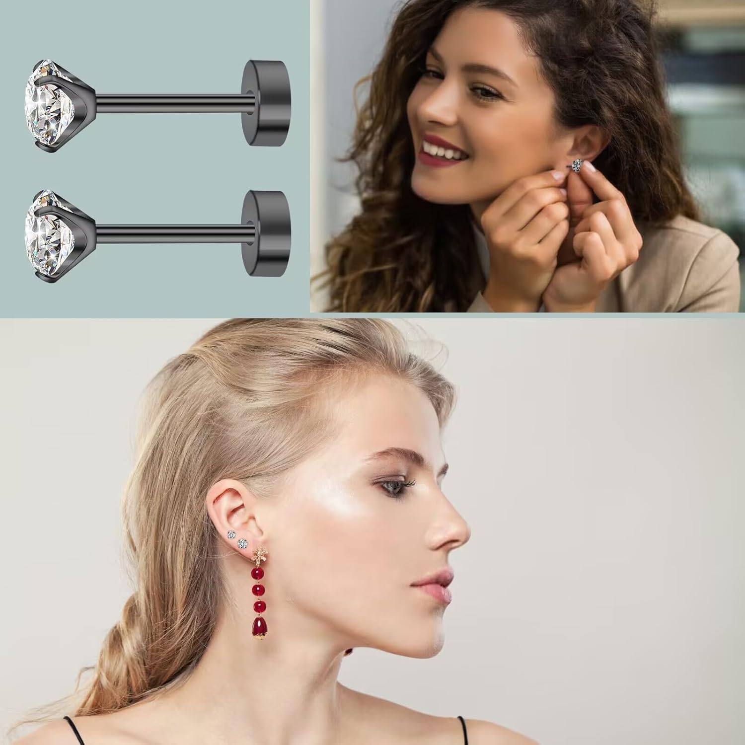 ZDE Titanium Women Flatback Earrings Cubic Zirconia Silver Stud Earrings Flat Back CZ Earrings Hypoallergenic Cartilage Flatback Earring Tragus Helix Tragus Conch Piercing 3mm/4mm/5mm - Image 5