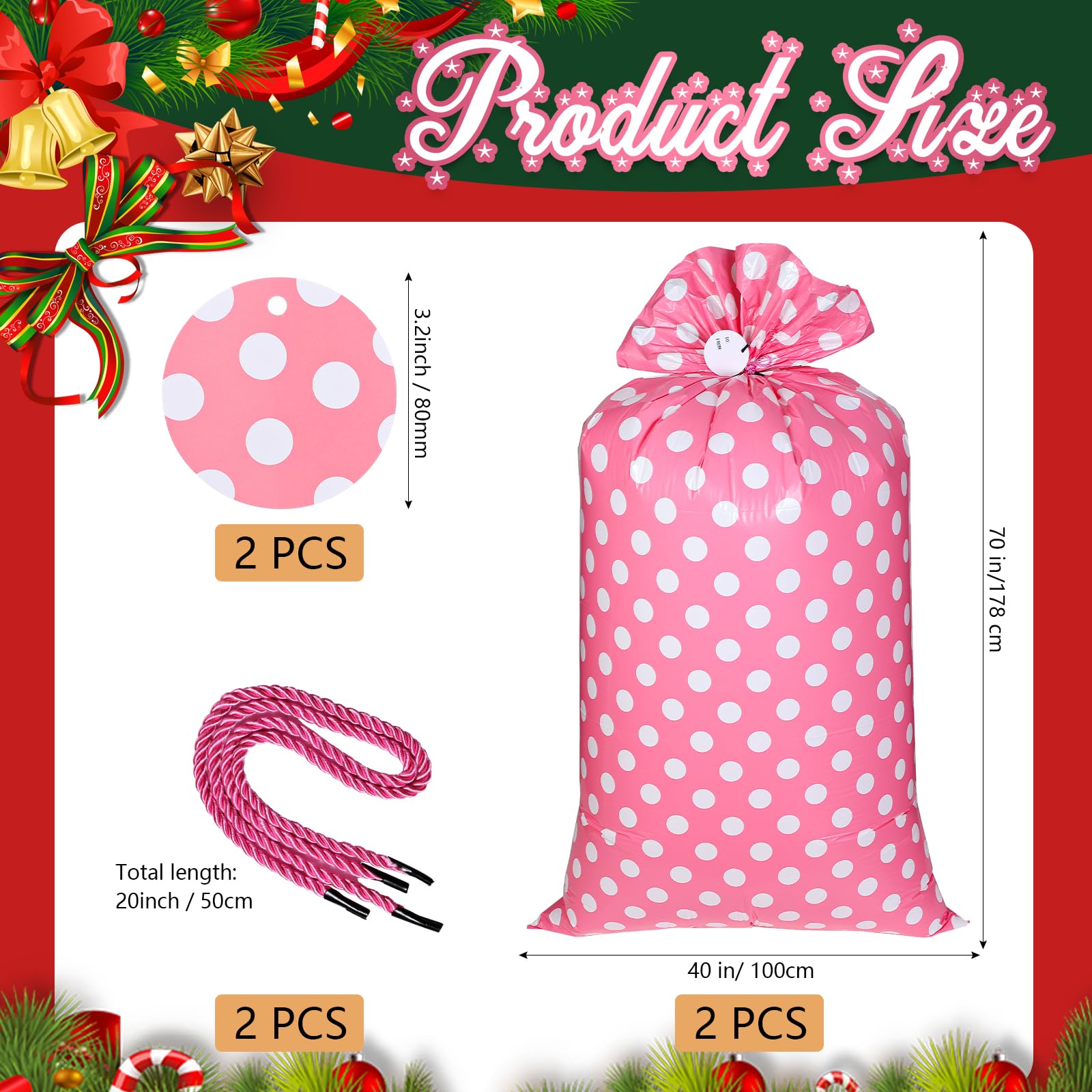 Sabary 2 Pcs 70 x 40 Inch Bike Gift Bag Giant Jumbo Birthday Gift Bag for Huge Gifts Extra Large Plastic Gifts Bags for Christmas Bicycle Baby Shower Wrapping Supplies(Dot,Pink White)