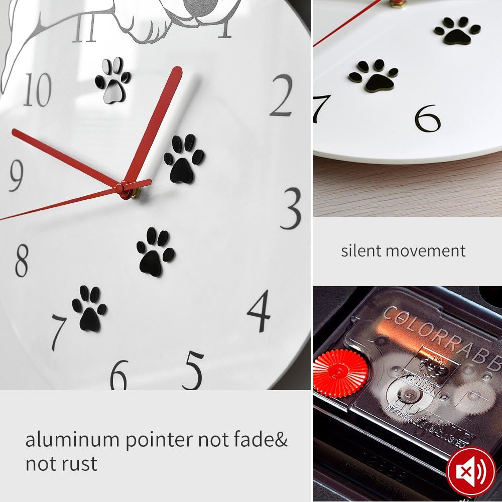 3D Cute Wall Clock Non-Ticking Silent Kids Room Decorative Clock with Unique Lovely Cartoon Shape - Puppy Dog 12inch (Gold)