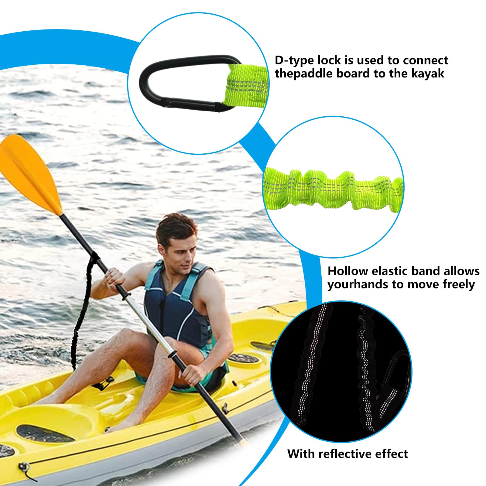 Correa de Paleta de Kayak 1,5 m Cuerda Elástica de Seguridad con Mosquetón para Remo